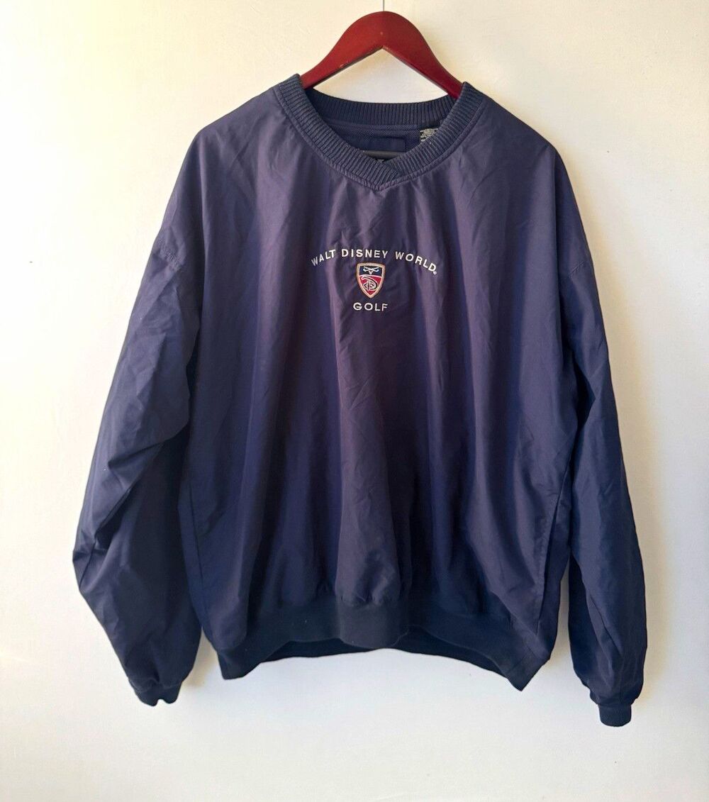 Vintage Walt Disney World Golf Windbreaker Pullover Navy Gear for Sports Mens L